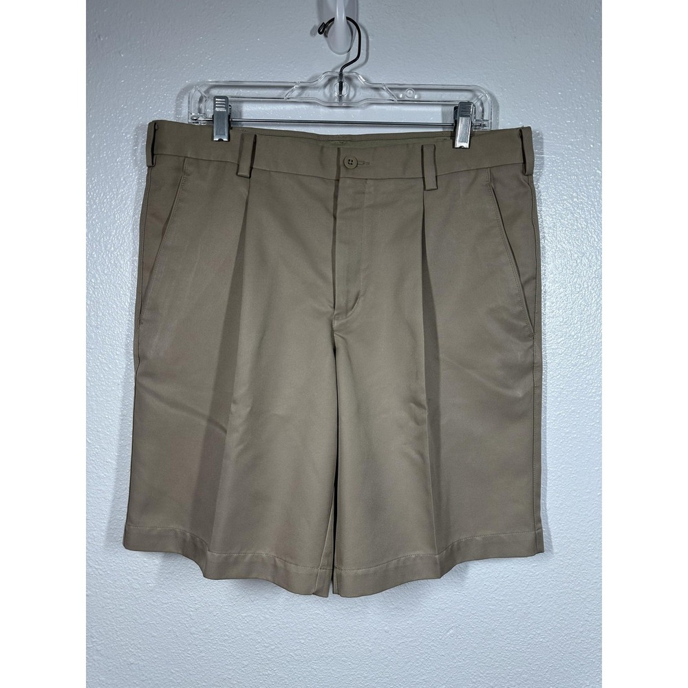 Nike Golf Shorts Mens 34 Khaki‎ Tan Pleated NikeFITDRY Performance Polyester